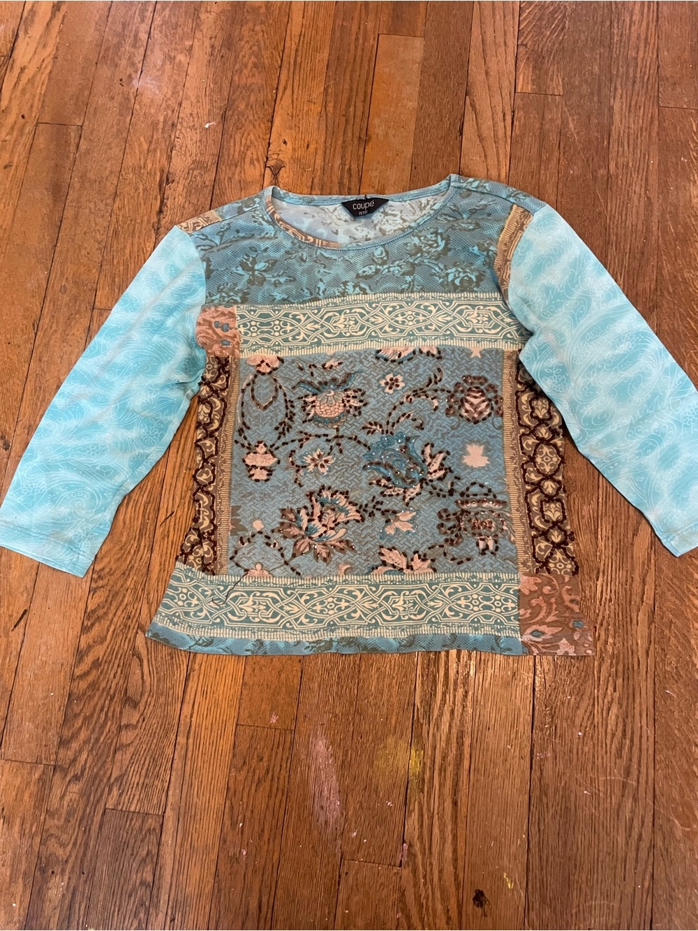Coupe Aqua Patchwork-Print Long Sleeve Tee